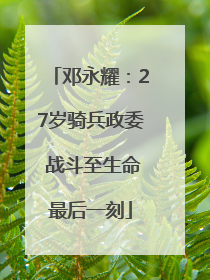 邓永耀：27岁骑兵政委 战斗至生命最后一刻